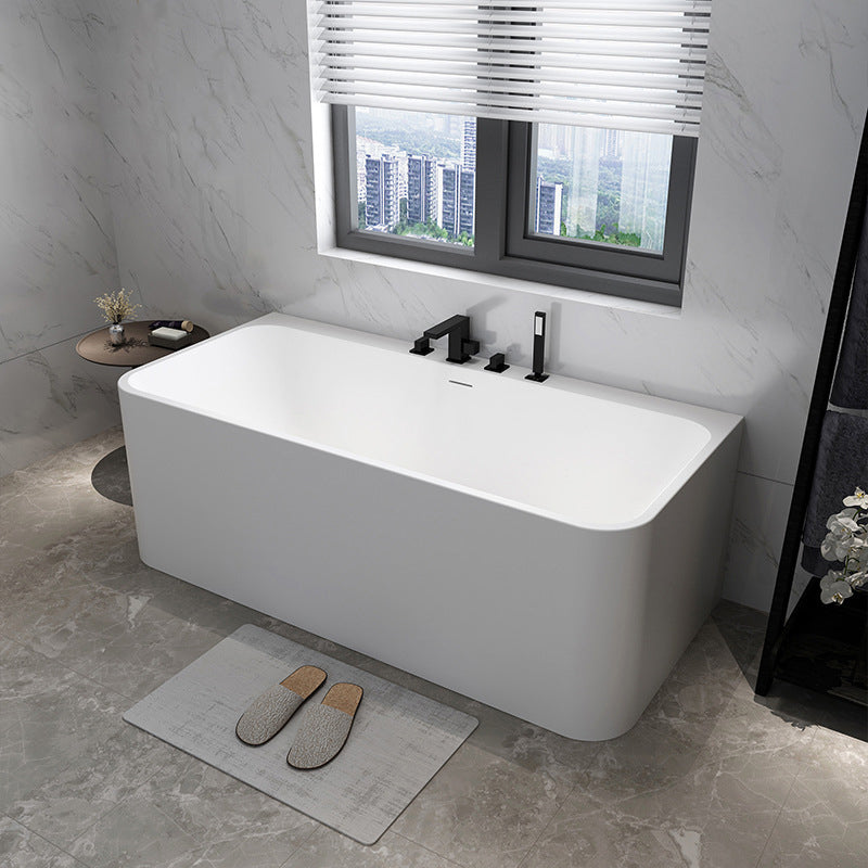 White Stone Rectangular Bath Tub Soaking Stand Alone Tub with Drain and Overflow Trim Clearhalo 'Bathroom Remodel & Bathroom Fixtures' 'Bathtubs' 'Home Improvement' 'home_improvement' 'home_improvement_bathtubs' 'Showers & Bathtubs' 6108185