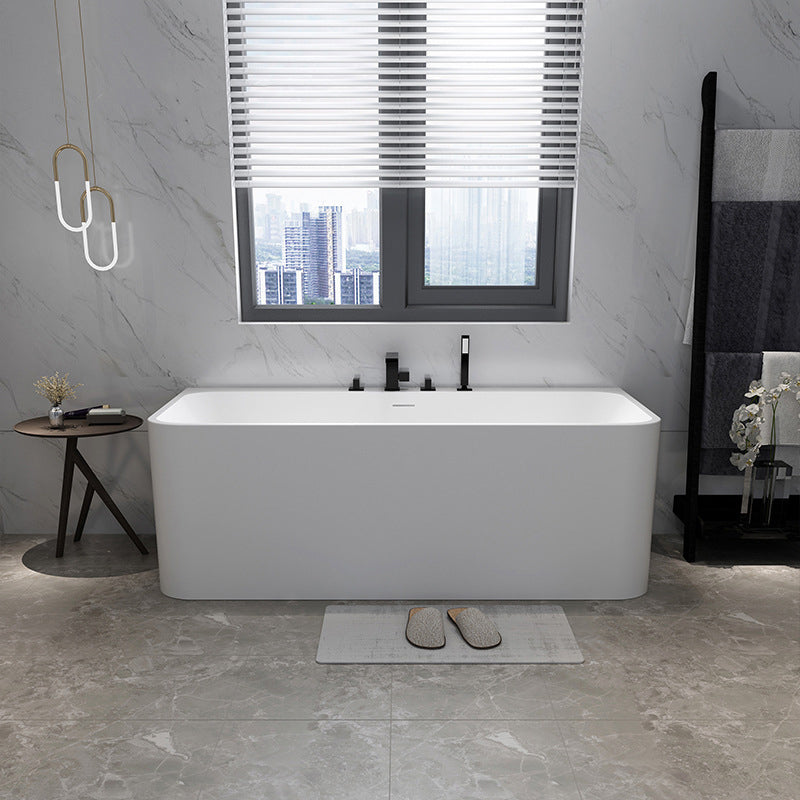 White Stone Rectangular Bath Tub Soaking Stand Alone Tub with Drain and Overflow Trim Clearhalo 'Bathroom Remodel & Bathroom Fixtures' 'Bathtubs' 'Home Improvement' 'home_improvement' 'home_improvement_bathtubs' 'Showers & Bathtubs' 6108186
