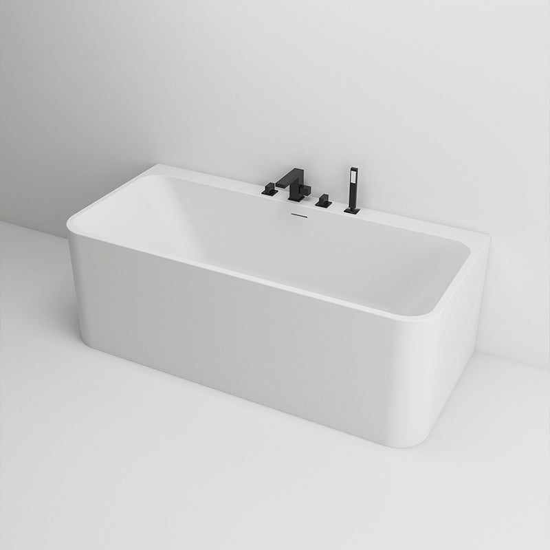 White Stone Rectangular Bath Tub Soaking Stand Alone Tub with Drain and Overflow Trim Clearhalo 'Bathroom Remodel & Bathroom Fixtures' 'Bathtubs' 'Home Improvement' 'home_improvement' 'home_improvement_bathtubs' 'Showers & Bathtubs' 6108188