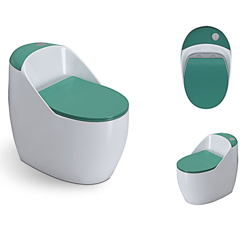1-Piece Round Toilet Bowl 1.2 GPF Siphon Jet Flush Toilet for Bathroom White/ Green Clearhalo 'Bathroom Remodel & Bathroom Fixtures' 'Home Improvement' 'home_improvement' 'home_improvement_toilets' 'Toilets & Bidets' 'Toilets' 6111553