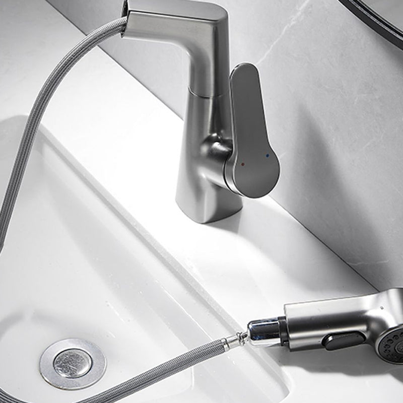 1-Handle Brushed Nickel Widespread Faucet Single Hole Bathroom Vessel Faucet with Brass Clearhalo 'Bathroom Remodel & Bathroom Fixtures' 'Bathroom Sink Faucets' 'Bathroom Sinks & Faucet Components' 'bathroom_sink_faucets' 'Home Improvement' 'home_improvement' 'home_improvement_bathroom_sink_faucets' 6116296