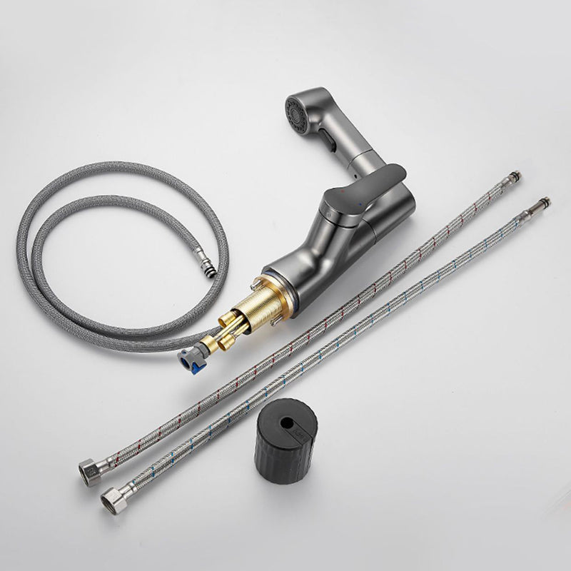 1-Handle Brushed Nickel Widespread Faucet Single Hole Bathroom Vessel Faucet with Brass Clearhalo 'Bathroom Remodel & Bathroom Fixtures' 'Bathroom Sink Faucets' 'Bathroom Sinks & Faucet Components' 'bathroom_sink_faucets' 'Home Improvement' 'home_improvement' 'home_improvement_bathroom_sink_faucets' 6116305