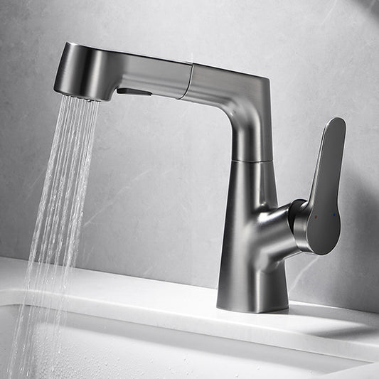 1-Handle Brushed Nickel Widespread Faucet Single Hole Bathroom Vessel Faucet with Brass Clearhalo 'Bathroom Remodel & Bathroom Fixtures' 'Bathroom Sink Faucets' 'Bathroom Sinks & Faucet Components' 'bathroom_sink_faucets' 'Home Improvement' 'home_improvement' 'home_improvement_bathroom_sink_faucets' 6116306