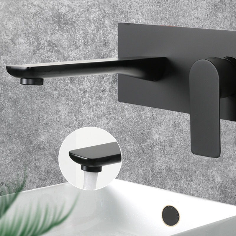 Glam Wall Mounted Sink Faucet Brass Lever Low Arc 2 Hole Faucets Bathroom Faucet Clearhalo 'Bathroom Remodel & Bathroom Fixtures' 'Bathroom Sink Faucets' 'Bathroom Sinks & Faucet Components' 'bathroom_sink_faucets' 'Home Improvement' 'home_improvement' 'home_improvement_bathroom_sink_faucets' 6116346