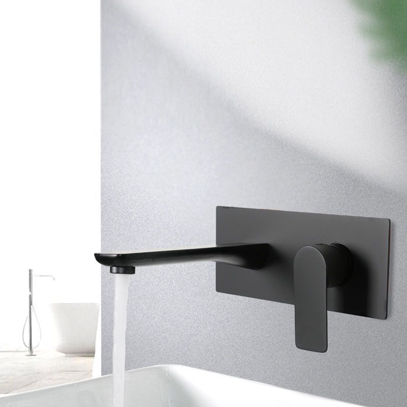 Glam Wall Mounted Sink Faucet Brass Lever Low Arc 2 Hole Faucets Bathroom Faucet Clearhalo 'Bathroom Remodel & Bathroom Fixtures' 'Bathroom Sink Faucets' 'Bathroom Sinks & Faucet Components' 'bathroom_sink_faucets' 'Home Improvement' 'home_improvement' 'home_improvement_bathroom_sink_faucets' 6116354