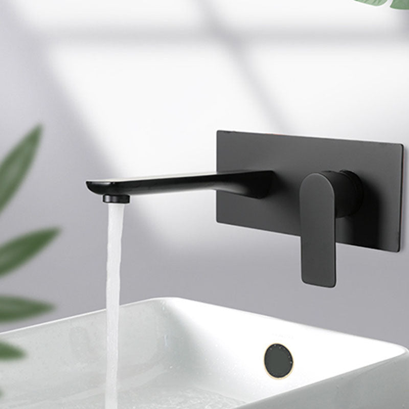 Glam Wall Mounted Sink Faucet Brass Lever Low Arc 2 Hole Faucets Bathroom Faucet Clearhalo 'Bathroom Remodel & Bathroom Fixtures' 'Bathroom Sink Faucets' 'Bathroom Sinks & Faucet Components' 'bathroom_sink_faucets' 'Home Improvement' 'home_improvement' 'home_improvement_bathroom_sink_faucets' 6116356