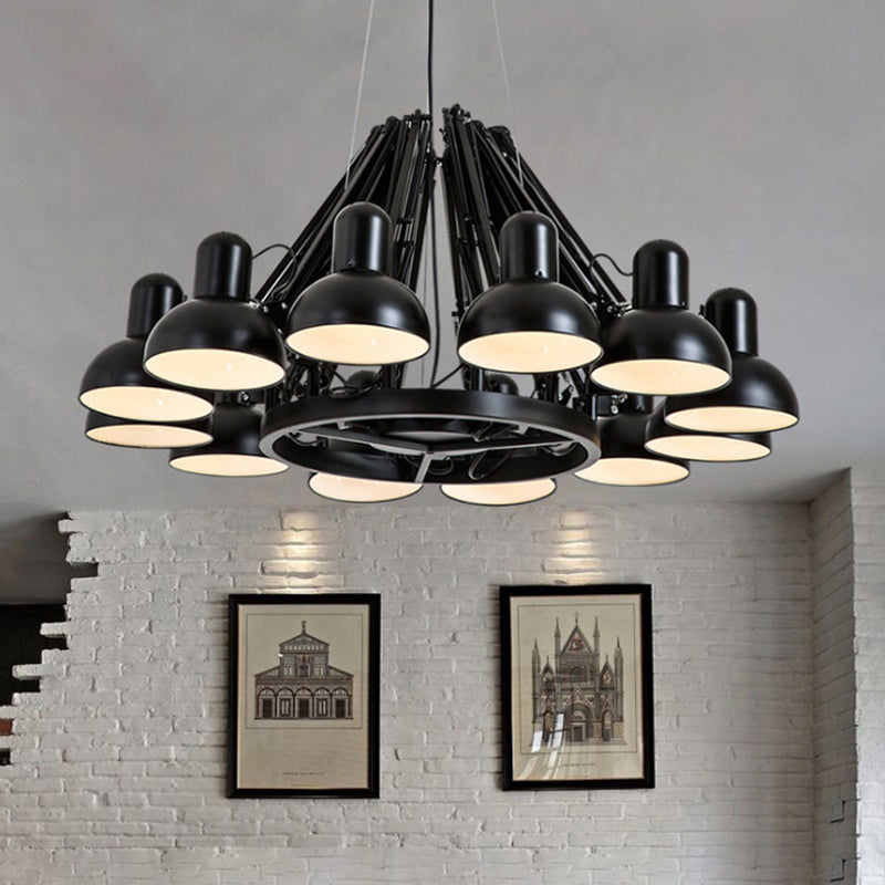 Black/Red 12 Bulbs Hanging Lighting Industrial Metal Swing Arm Chandelier Lamp with Dome Shade for Living Room Clearhalo 'Cast Iron' 'Ceiling Lights' 'Chandeliers' 'Industrial Chandeliers' 'Industrial' 'Metal' 'Middle Century Chandeliers' 'Rustic Chandeliers' 'Tiffany' Lighting' 612053