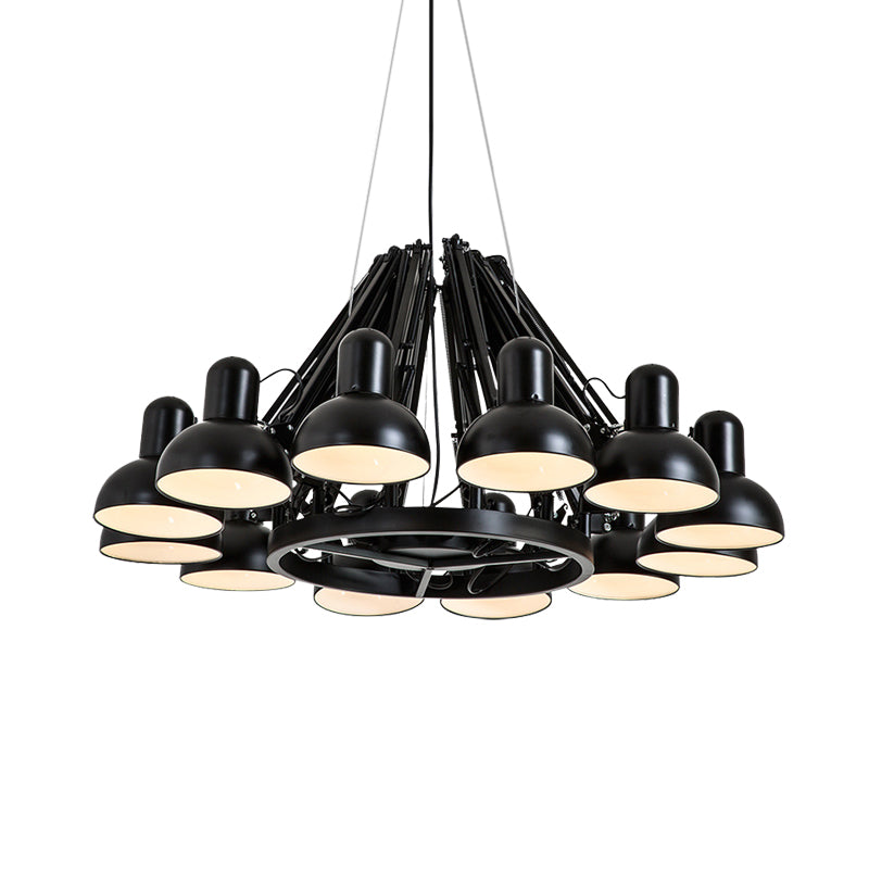 Black/Red 12 Bulbs Hanging Lighting Industrial Metal Swing Arm Chandelier Lamp with Dome Shade for Living Room Clearhalo 'Cast Iron' 'Ceiling Lights' 'Chandeliers' 'Industrial Chandeliers' 'Industrial' 'Metal' 'Middle Century Chandeliers' 'Rustic Chandeliers' 'Tiffany' Lighting' 612054