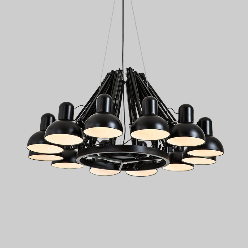 Black/Red 12 Bulbs Hanging Lighting Industrial Metal Swing Arm Chandelier Lamp with Dome Shade for Living Room Clearhalo 'Cast Iron' 'Ceiling Lights' 'Chandeliers' 'Industrial Chandeliers' 'Industrial' 'Metal' 'Middle Century Chandeliers' 'Rustic Chandeliers' 'Tiffany' Lighting' 612055