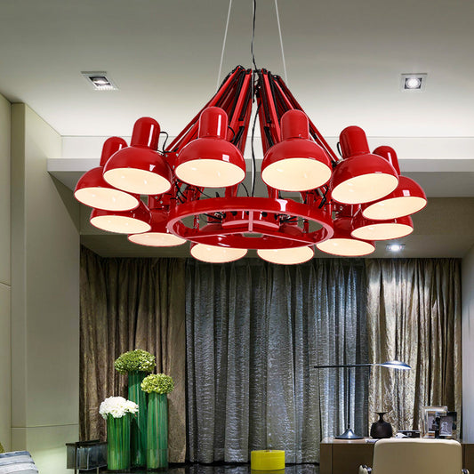 Black/Red 12 Bulbs Hanging Lighting Industrial Metal Swing Arm Chandelier Lamp with Dome Shade for Living Room Red Clearhalo 'Cast Iron' 'Ceiling Lights' 'Chandeliers' 'Industrial Chandeliers' 'Industrial' 'Metal' 'Middle Century Chandeliers' 'Rustic Chandeliers' 'Tiffany' Lighting' 612057