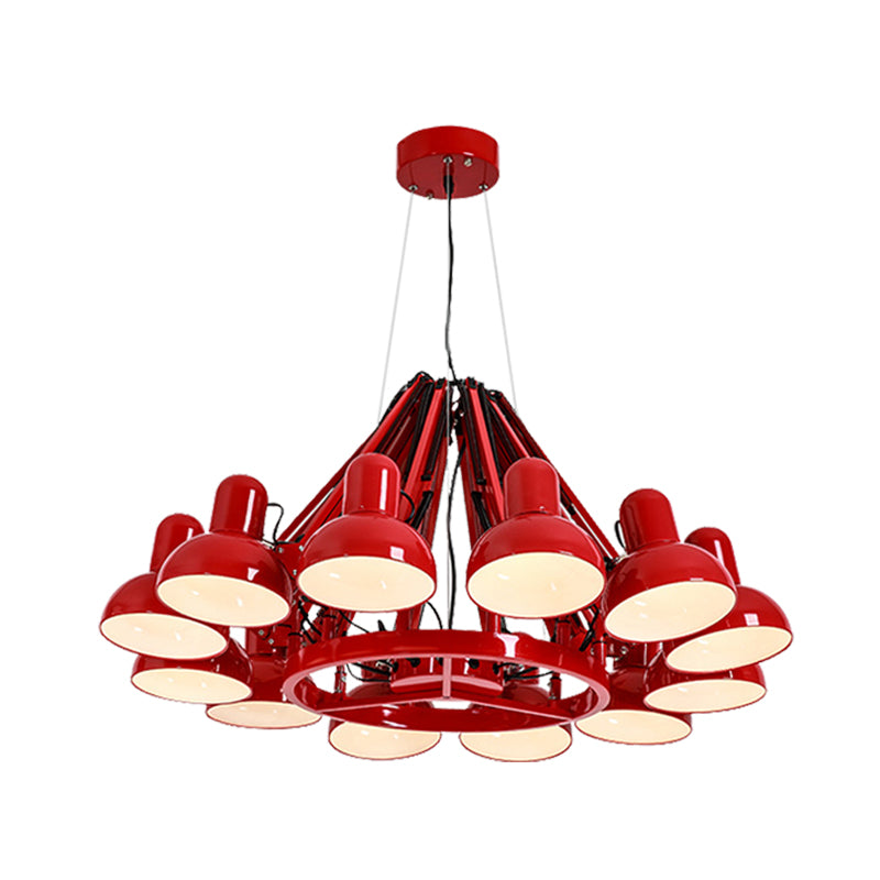 Black/Red 12 Bulbs Hanging Lighting Industrial Metal Swing Arm Chandelier Lamp with Dome Shade for Living Room Clearhalo 'Cast Iron' 'Ceiling Lights' 'Chandeliers' 'Industrial Chandeliers' 'Industrial' 'Metal' 'Middle Century Chandeliers' 'Rustic Chandeliers' 'Tiffany' Lighting' 612059
