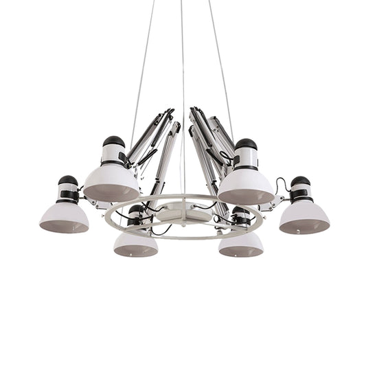 6-Heads Chandelier Lighting Vintage Domed Metal Hanging Ceiling Lamp in White with Swing Arm Clearhalo 'Cast Iron' 'Ceiling Lights' 'Chandeliers' 'Industrial Chandeliers' 'Industrial' 'Metal' 'Middle Century Chandeliers' 'Rustic Chandeliers' 'Tiffany' Lighting' 612062