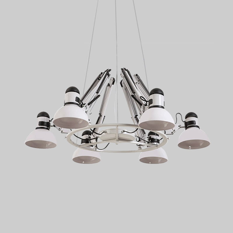 6-Heads Chandelier Lighting Vintage Domed Metal Hanging Ceiling Lamp in White with Swing Arm Clearhalo 'Cast Iron' 'Ceiling Lights' 'Chandeliers' 'Industrial Chandeliers' 'Industrial' 'Metal' 'Middle Century Chandeliers' 'Rustic Chandeliers' 'Tiffany' Lighting' 612063