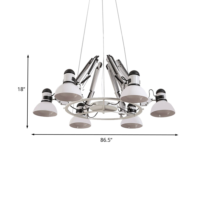 6-Heads Chandelier Lighting Vintage Domed Metal Hanging Ceiling Lamp in White with Swing Arm Clearhalo 'Cast Iron' 'Ceiling Lights' 'Chandeliers' 'Industrial Chandeliers' 'Industrial' 'Metal' 'Middle Century Chandeliers' 'Rustic Chandeliers' 'Tiffany' Lighting' 612064