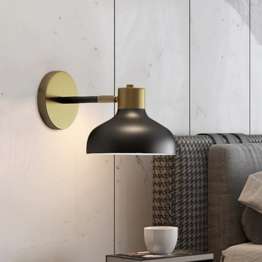 Metal Barn Sconce Lamp Industrial 1-Bulb Bedside Wall Mount in Black with Plug In Cord Black A Clearhalo 'Art deco wall lights' 'Cast Iron' 'Glass' 'Industrial wall lights' 'Industrial' 'Middle century wall lights' 'Modern' 'Rustic wall lights' 'Tiffany' 'Traditional wall lights' 'Wall Lamps & Sconces' 'Wall Lights' Lighting' 612065
