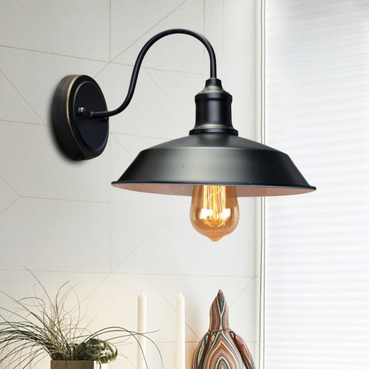 Antiqued Barn Sconce Lighting 1-Head Iron Wall Mounted Lamp in Black with Plug-In Cord Clearhalo 'Art deco wall lights' 'Cast Iron' 'Glass' 'Industrial wall lights' 'Industrial' 'Middle century wall lights' 'Modern' 'Rustic wall lights' 'Tiffany' 'Traditional wall lights' 'Wall Lamps & Sconces' 'Wall Lights' Lighting' 612075