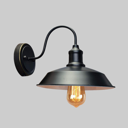 Antiqued Barn Sconce Lighting 1-Head Iron Wall Mounted Lamp in Black with Plug-In Cord Clearhalo 'Art deco wall lights' 'Cast Iron' 'Glass' 'Industrial wall lights' 'Industrial' 'Middle century wall lights' 'Modern' 'Rustic wall lights' 'Tiffany' 'Traditional wall lights' 'Wall Lamps & Sconces' 'Wall Lights' Lighting' 612077