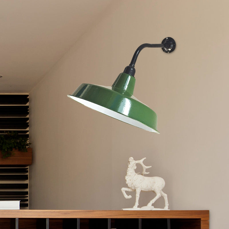 Green Finish 1-Light Wall Sconce Vintage Metal Barn Shade Wall Mount Lamp Fixture, 14"/16" Wide Green Clearhalo 'Art deco wall lights' 'Cast Iron' 'Glass' 'Industrial wall lights' 'Industrial' 'Middle century wall lights' 'Modern' 'Rustic wall lights' 'Tiffany' 'Traditional wall lights' 'Wall Lamps & Sconces' 'Wall Lights' Lighting' 612079