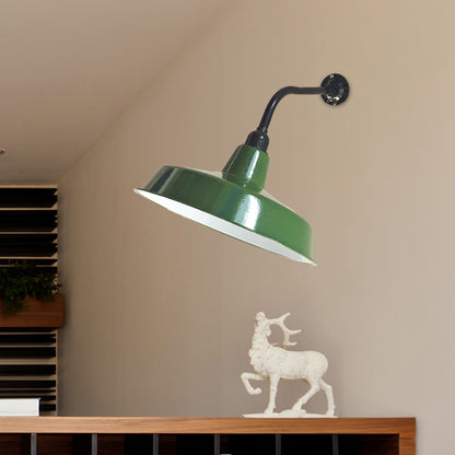 Green Finish 1-Light Wall Sconce Vintage Metal Barn Shade Wall Mount Lamp Fixture, 14"/16" Wide Green Clearhalo 'Art deco wall lights' 'Cast Iron' 'Glass' 'Industrial wall lights' 'Industrial' 'Middle century wall lights' 'Modern' 'Rustic wall lights' 'Tiffany' 'Traditional wall lights' 'Wall Lamps & Sconces' 'Wall Lights' Lighting' 612079