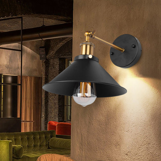 Black Finish 1 Bulb Wall Mount Industrial Metal Conical Wall Sconce Light for Restaurant Clearhalo 'Art deco wall lights' 'Cast Iron' 'Glass' 'Industrial wall lights' 'Industrial' 'Middle century wall lights' 'Modern' 'Rustic wall lights' 'Tiffany' 'Traditional wall lights' 'Wall Lamps & Sconces' 'Wall Lights' Lighting' 612106