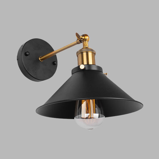 Black Finish 1 Bulb Wall Mount Industrial Metal Conical Wall Sconce Light for Restaurant Clearhalo 'Art deco wall lights' 'Cast Iron' 'Glass' 'Industrial wall lights' 'Industrial' 'Middle century wall lights' 'Modern' 'Rustic wall lights' 'Tiffany' 'Traditional wall lights' 'Wall Lamps & Sconces' 'Wall Lights' Lighting' 612108