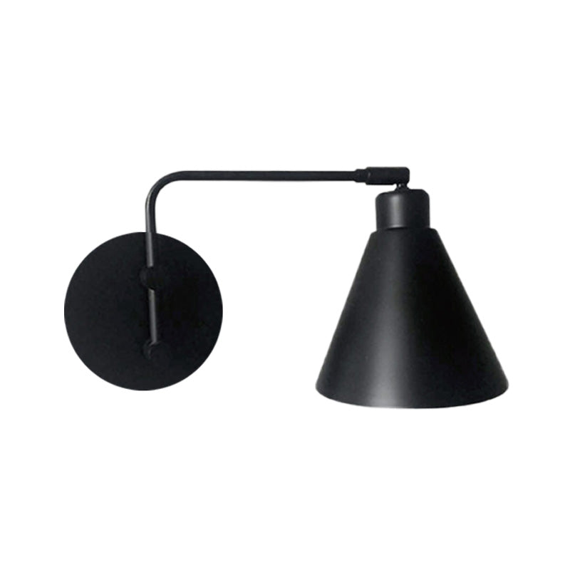 1-Head Cone Sconce Light Fixture Farmhouse White/Black Finish Iron Rotatable Wall Mount for Living Room Clearhalo 'Art deco wall lights' 'Cast Iron' 'Glass' 'Industrial wall lights' 'Industrial' 'Middle century wall lights' 'Modern' 'Rustic wall lights' 'Tiffany' 'Traditional wall lights' 'Wall Lamps & Sconces' 'Wall Lights' Lighting' 612117