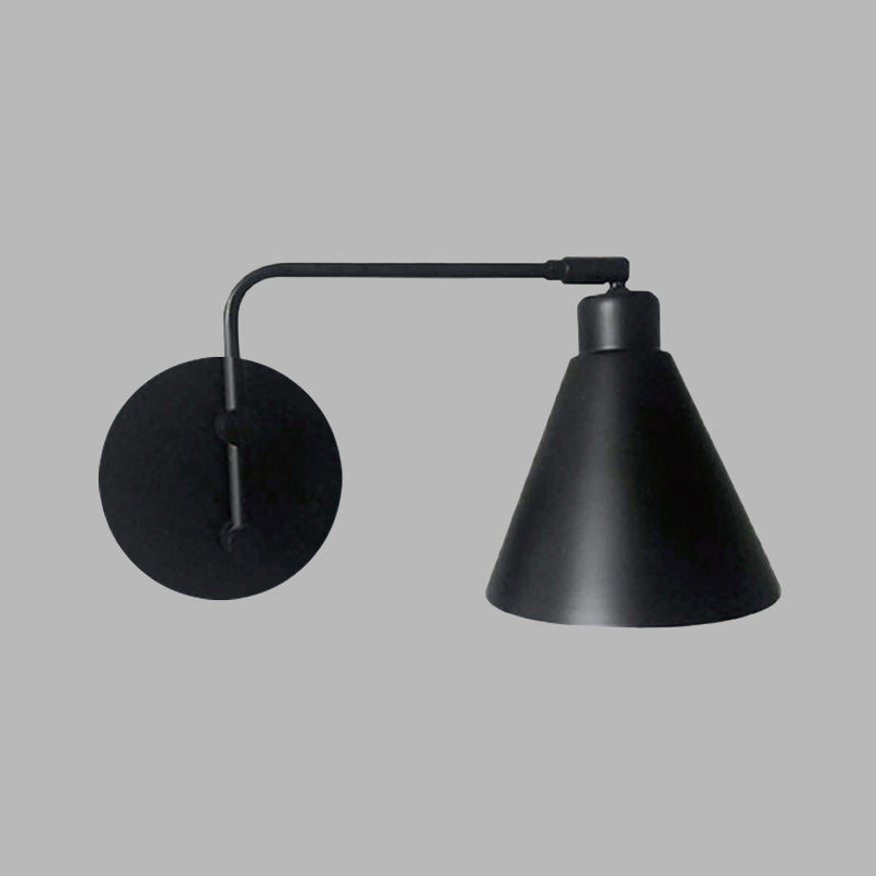 1-Head Cone Sconce Light Fixture Farmhouse White/Black Finish Iron Rotatable Wall Mount for Living Room Clearhalo 'Art deco wall lights' 'Cast Iron' 'Glass' 'Industrial wall lights' 'Industrial' 'Middle century wall lights' 'Modern' 'Rustic wall lights' 'Tiffany' 'Traditional wall lights' 'Wall Lamps & Sconces' 'Wall Lights' Lighting' 612118