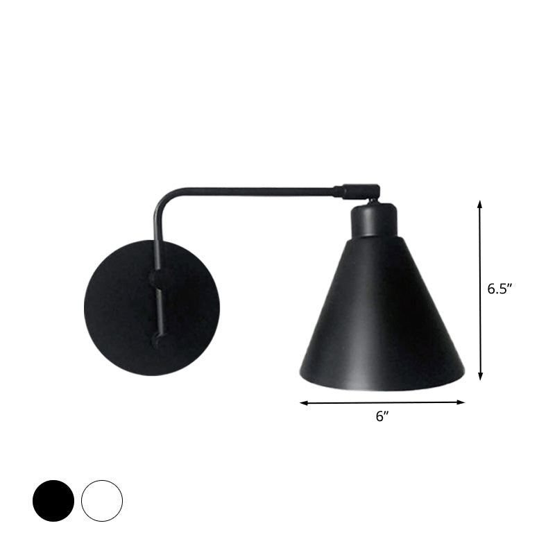 1-Head Cone Sconce Light Fixture Farmhouse White/Black Finish Iron Rotatable Wall Mount for Living Room Clearhalo 'Art deco wall lights' 'Cast Iron' 'Glass' 'Industrial wall lights' 'Industrial' 'Middle century wall lights' 'Modern' 'Rustic wall lights' 'Tiffany' 'Traditional wall lights' 'Wall Lamps & Sconces' 'Wall Lights' Lighting' 612119