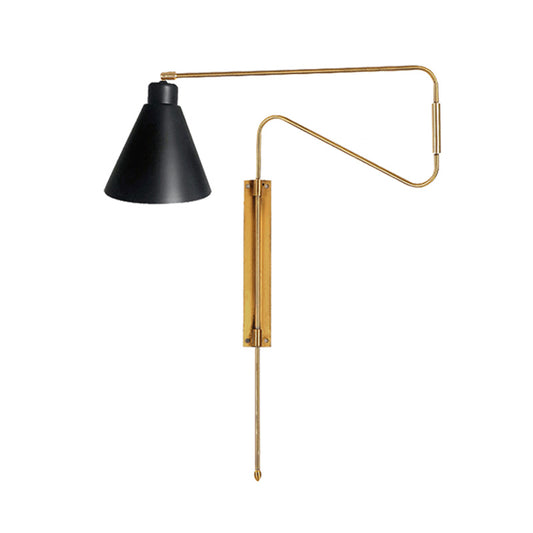 1-Bulb Wall Lighting Vintage Conical Iron Rotatable Wall Mount Sconce with Black/Gold/Coffee Backplate and Arm Clearhalo 'Art deco wall lights' 'Cast Iron' 'Glass' 'Industrial wall lights' 'Industrial' 'Middle century wall lights' 'Modern' 'Rustic wall lights' 'Tiffany' 'Traditional wall lights' 'Wall Lamps & Sconces' 'Wall Lights' Lighting' 612130