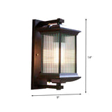 1 Bulb Cuboid Sconce Lighting Rustic Dark Coffee Clear Ribbed Glass Wall Mounted Lamp, 9"/10" Wide Clearhalo 'Wall Lamps & Sconces' 'Wall Lights' Lighting' 612315