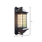 1 Bulb Cuboid Sconce Lighting Rustic Dark Coffee Clear Ribbed Glass Wall Mounted Lamp, 9"/10" Wide Clearhalo 'Wall Lamps & Sconces' 'Wall Lights' Lighting' 612319