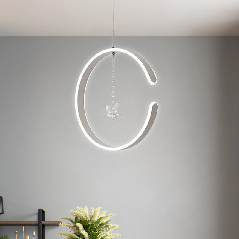 Acrylic Ring Pendant Lamp Minimalist LED Hanging Ceiling Light in White/Black with Bird Crystal Decor Clearhalo 'Ceiling Lights' 'Modern Pendants' 'Modern' 'Pendant Lights' 'Pendants' Lighting' 612327