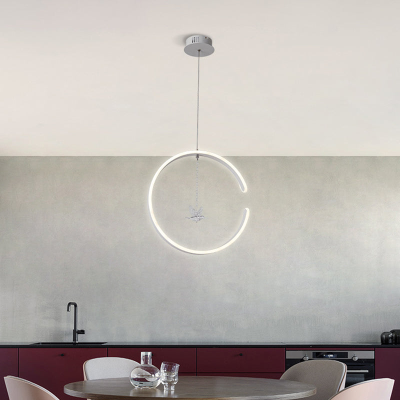 Acrylic Ring Pendant Lamp Minimalist LED Hanging Ceiling Light in White/Black with Bird Crystal Decor Clearhalo 'Ceiling Lights' 'Modern Pendants' 'Modern' 'Pendant Lights' 'Pendants' Lighting' 612328