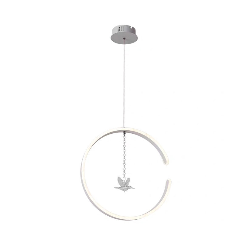 Acrylic Ring Pendant Lamp Minimalist LED Hanging Ceiling Light in White/Black with Bird Crystal Decor Clearhalo 'Ceiling Lights' 'Modern Pendants' 'Modern' 'Pendant Lights' 'Pendants' Lighting' 612329