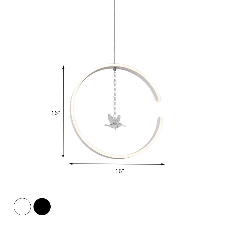 Acrylic Ring Pendant Lamp Minimalist LED Hanging Ceiling Light in White/Black with Bird Crystal Decor Clearhalo 'Ceiling Lights' 'Modern Pendants' 'Modern' 'Pendant Lights' 'Pendants' Lighting' 612330