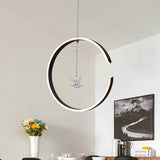 Acrylic Ring Pendant Lamp Minimalist LED Hanging Ceiling Light in White/Black with Bird Crystal Decor Black Clearhalo 'Ceiling Lights' 'Modern Pendants' 'Modern' 'Pendant Lights' 'Pendants' Lighting' 612331