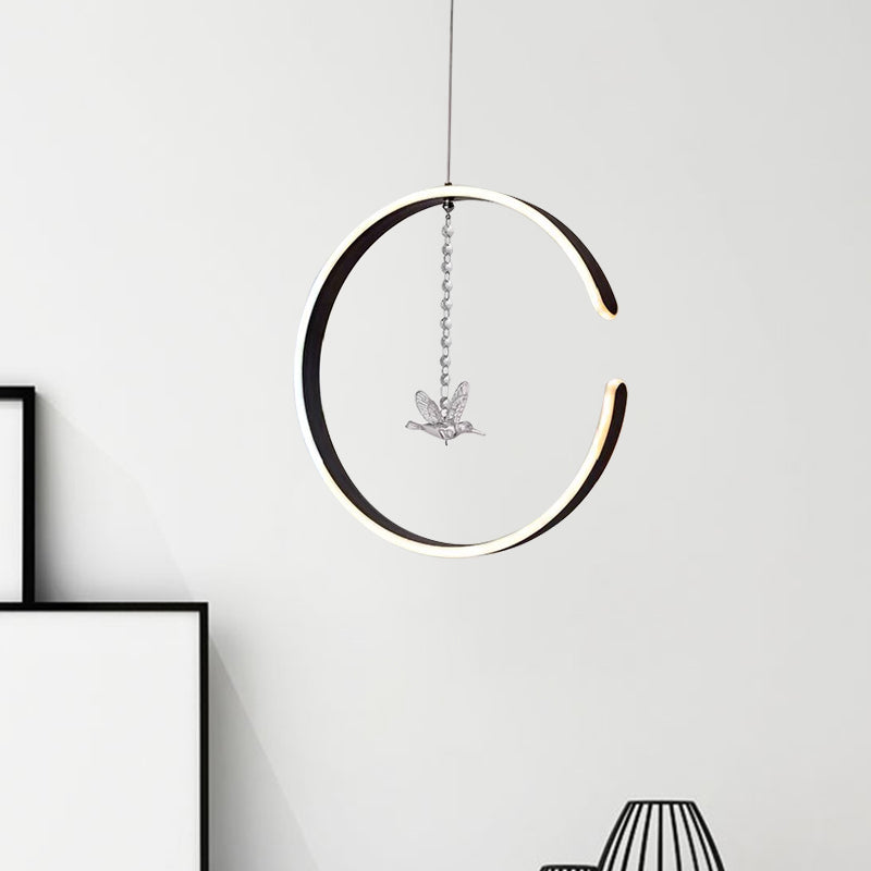 Acrylic Ring Pendant Lamp Minimalist LED Hanging Ceiling Light in White/Black with Bird Crystal Decor Clearhalo 'Ceiling Lights' 'Modern Pendants' 'Modern' 'Pendant Lights' 'Pendants' Lighting' 612332
