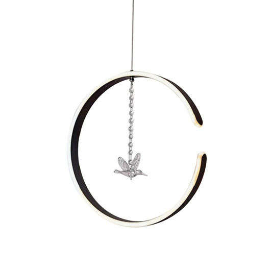 Acrylic Ring Pendant Lamp Minimalist LED Hanging Ceiling Light in White/Black with Bird Crystal Decor Clearhalo 'Ceiling Lights' 'Modern Pendants' 'Modern' 'Pendant Lights' 'Pendants' Lighting' 612333