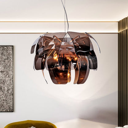 Flower Living Room Ceiling Chandelier Smoke Gray Glass 4 Bulbs Modernist Suspended Pendant Light Smoke Gray Clearhalo 'Ceiling Lights' 'Chandeliers' 'Glass shade' 'Glass' 'Modern Chandeliers' 'Modern' 'Pendant Lights' Lighting' 612394