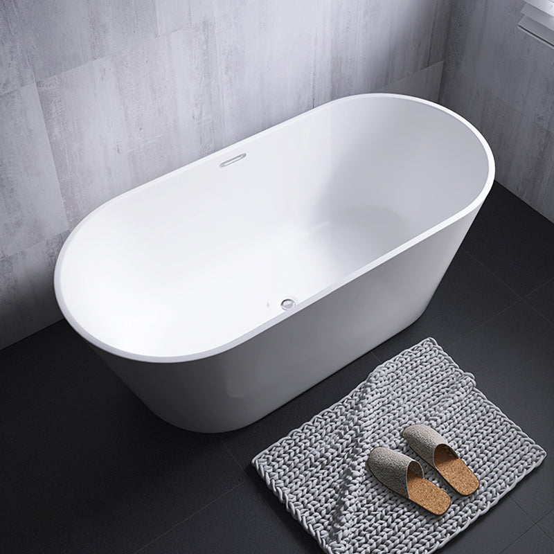Modern White Stand Alone Bathtub Oval Acrylic Soaking Bathtub without Holes 63"L x 31"W x 24"H Clearhalo 'Bathroom Remodel & Bathroom Fixtures' 'Bathtubs' 'Home Improvement' 'home_improvement' 'home_improvement_bathtubs' 'Showers & Bathtubs' 6124189