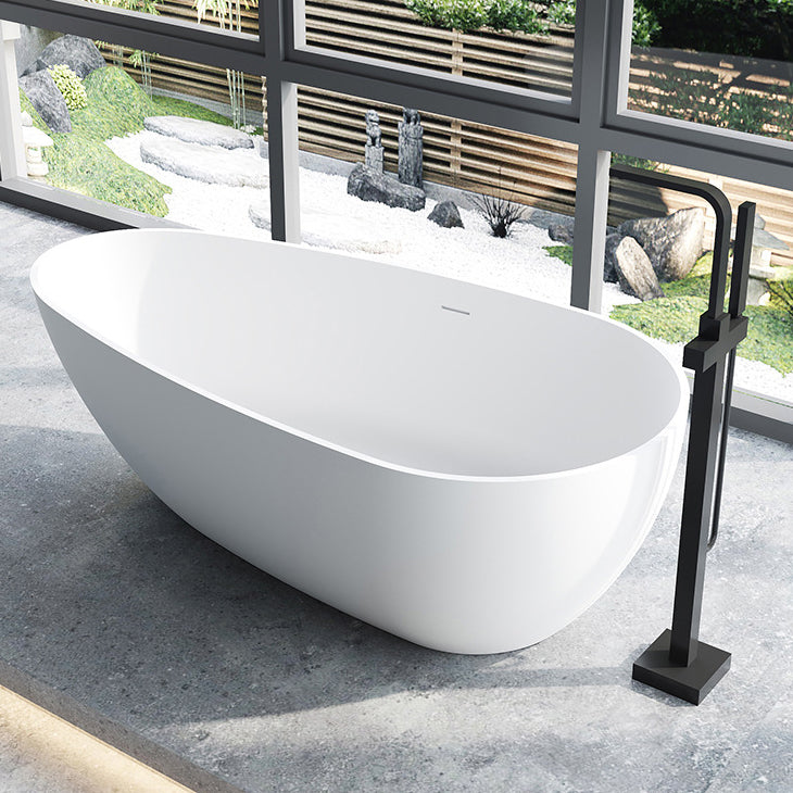 Soaking Stand Alone Tub with Drain Bathroom White Stone Bathtub 59"L x 30"W x 21"H Clearhalo 'Bathroom Remodel & Bathroom Fixtures' 'Bathtubs' 'Home Improvement' 'home_improvement' 'home_improvement_bathtubs' 'Showers & Bathtubs' 6124267