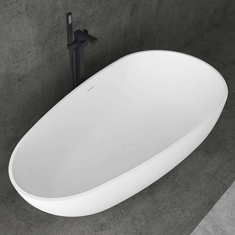 Soaking Stand Alone Tub with Drain Bathroom White Stone Bathtub Clearhalo 'Bathroom Remodel & Bathroom Fixtures' 'Bathtubs' 'Home Improvement' 'home_improvement' 'home_improvement_bathtubs' 'Showers & Bathtubs' 6124276