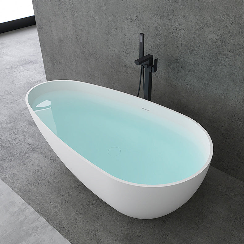 Soaking Stand Alone Tub with Drain Bathroom White Stone Bathtub Clearhalo 'Bathroom Remodel & Bathroom Fixtures' 'Bathtubs' 'Home Improvement' 'home_improvement' 'home_improvement_bathtubs' 'Showers & Bathtubs' 6124277