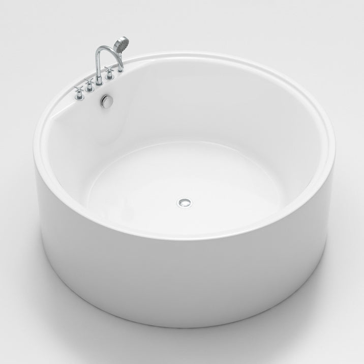 Acrylic Round Bath Tub Whirlpool Freestanding Bathtub with Tub Filler and Trim Kit Tub & Silver Five-Piece Set Clearhalo 'Bathroom Remodel & Bathroom Fixtures' 'Bathtubs' 'Home Improvement' 'home_improvement' 'home_improvement_bathtubs' 'Showers & Bathtubs' 6124306