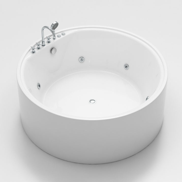 Acrylic Round Bath Tub Whirlpool Freestanding Bathtub with Tub Filler and Trim Kit Silver Five-Piece Set & Massage Clearhalo 'Bathroom Remodel & Bathroom Fixtures' 'Bathtubs' 'Home Improvement' 'home_improvement' 'home_improvement_bathtubs' 'Showers & Bathtubs' 6124308