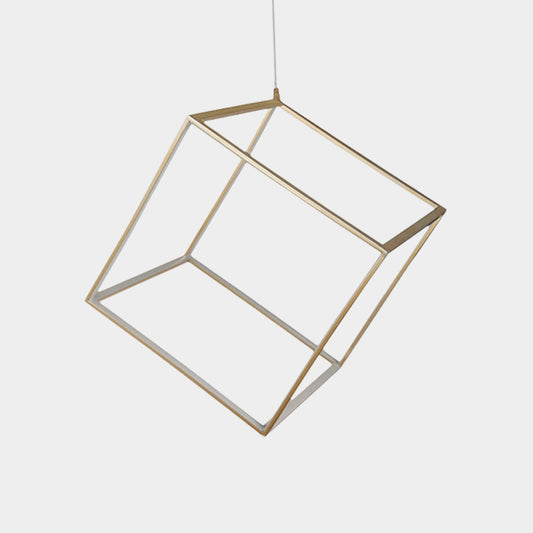 Aluminum Cubic Frame Chandelier Minimalist Gold/Silver LED Hanging Ceiling Light in Warm/White Light for Living Room Clearhalo 'Ceiling Lights' 'Chandeliers' 'Modern Chandeliers' 'Modern' Lighting' 612457
