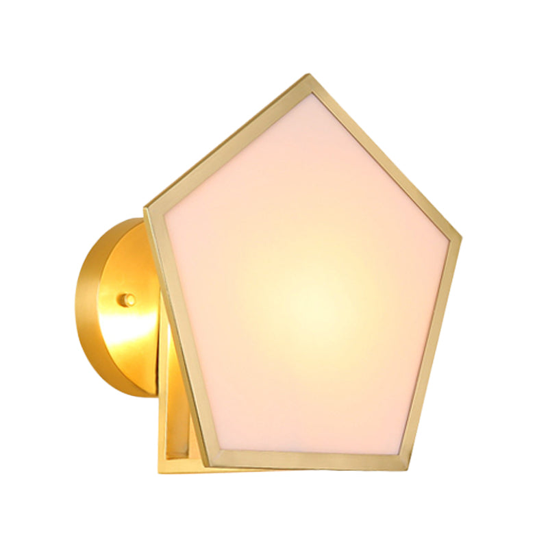 Pentagon Metal Wall Light Fixture Post Modern 1 Head Brass Finish Wall Mount Sconce with Acrylic Shade Clearhalo 'Cast Iron' 'Glass' 'Industrial' 'Modern wall lights' 'Modern' 'Tiffany' 'Traditional wall lights' 'Wall Lamps & Sconces' 'Wall Lights' Lighting' 612539