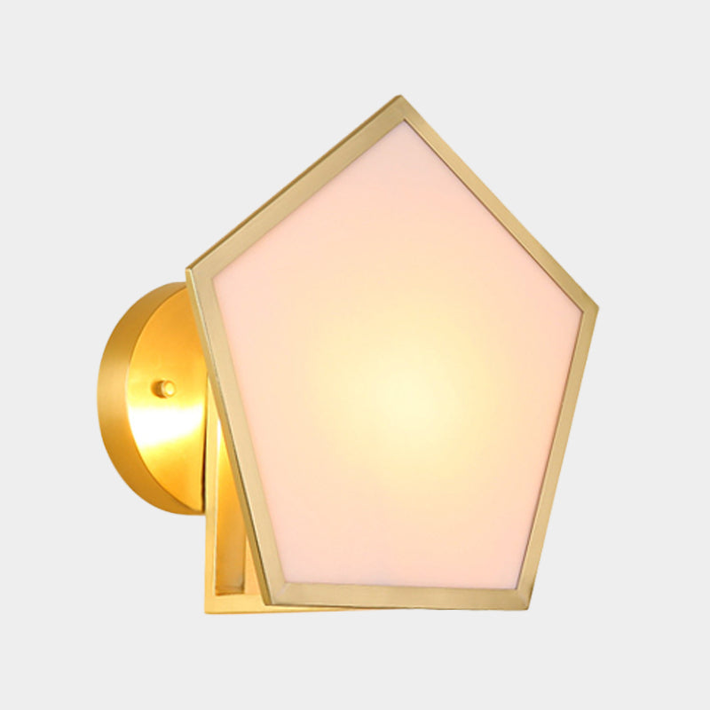 Pentagon Metal Wall Light Fixture Post Modern 1 Head Brass Finish Wall Mount Sconce with Acrylic Shade Clearhalo 'Cast Iron' 'Glass' 'Industrial' 'Modern wall lights' 'Modern' 'Tiffany' 'Traditional wall lights' 'Wall Lamps & Sconces' 'Wall Lights' Lighting' 612540