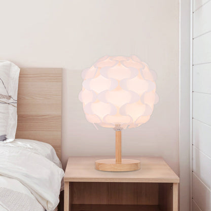 Circle Wood Night Table Light Modernism LED Beige Desk Lamp with Blossom Acrylic Shade for Bedside Wood Clearhalo 'Lamps' 'Table Lamps' Lighting' 612557