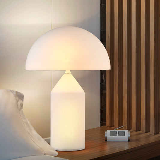 Mushroom Shape Bedside Table Lighting White Glass LED Minimalist Nightstand Lamp Clearhalo 'Lamps' 'Table Lamps' Lighting' 612591